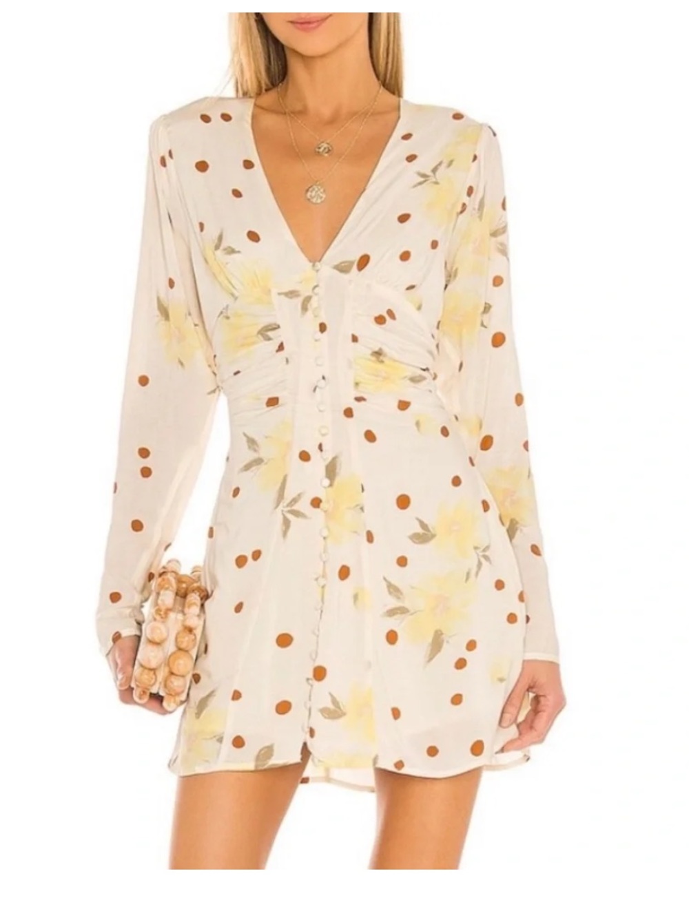 Free People Date Night Mini Dress Women’s S Sunshine Polka Dot Floral